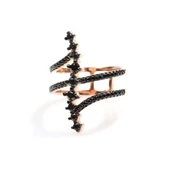 925 Ayar Gümüş Rose Renkli  Siyah Taşlı Tasarım Yüzük thumbnail 2