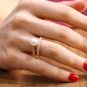 925 Ayar Gümüş Helezon İncili Model Yüzük thumbnail 1