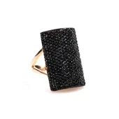 925 Ayar Gümüş Pembe Renk Dikdörtgen Siyah Taşlı Yüzük thumbnail 2