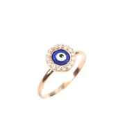 925 Ayar Gümüş Rose Renk Nazar Boncuklu Taşlı Yüzük thumbnail 2