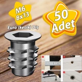 Metal Euro Dişli Dübel Ahşap Dübeli M6 8x13 Diş Çinko Mobilya Bağlantı Ünite Birleştirme (50 ADET) thumbnail 1