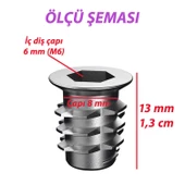 Metal Euro Dişli Dübel Ahşap Dübeli M6 8x13 Diş Çinko Mobilya Bağlantı Ünite Birleştirme (25 ADET) - 3