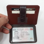 Siyah-Taba-Kahve-Kırmızı Çift Renkte Yatay Model Hakiki Deri Çıtçıtlı Tasarımlı Kartlık - 5