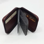 Siyah-Taba-Kahve Renkte Yatay Model Hakiki Deri Fermuar Tasarımlı Kartlık - 9