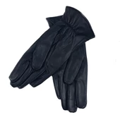 Siyah Renk Çift Dikişli Bayan Polarlı Deri Eldiven - 10