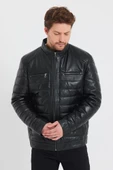 Şişme Model İç Cepli Siyah Renk Erkek Deri Mont - 10