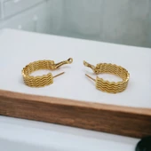 Altın Renkli Çelik Zigzaglı Çember Küpe - 3