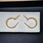 Altın Renkli Çelik Zigzaglı Çember Küpe - 4
