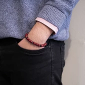Bordo Akik Doğal Taş Erkek Bileklik EBLK-475 - 2