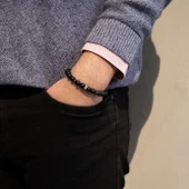 Zirkon Taşlı Oniks Doğal Taş Erkek Bileklik EBLK-477 thumbnail 2