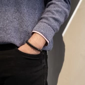 Mavi Zirkon Taşlı Oniks Doğal Taş Erkek Bileklik EBLK-481 thumbnail 2