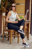 Paça Büzgü Detaylı Krep Pantolon - Siyah - 2