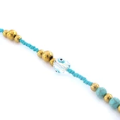 Altın Kaplama Mavi Doğal Taş Boncuklu Halhal HAL-191 - 6