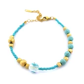 Altın Kaplama Mavi Doğal Taş Boncuklu Halhal HAL-191 - 1