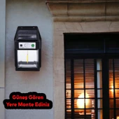 Sensörlü Bahçe Duvar Dış Mekan Apliği Aplik Güneş Enerjili 3 Modlu Sarı Işıklı 5 W Fener Lamba thumbnail 6