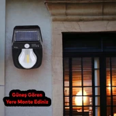 Sensörlü Bahçe Duvar Dış Mekan Apliği Aplik Güneş Enerjili 3 Modlu Sarı Işıklı 5 W Fener Lamba thumbnail 6