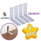 4 Adet Mobilya Eşya Dolap Duvar Sabitleyici Köşe Bağlantı L Demir Gönye Deprem Güvenliği 45x45x15mm - 1