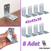 8 Adet Mobilya Eşya Dolap Duvar Sabitleyici Köşe Bağlantı L Demir Gönye Deprem Güvenliği 45x45x30mm thumbnail 1