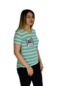 Kadın Çizğili Baskılı Tişört BGL1497 thumbnail 7