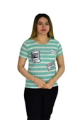 Kadın Çizğili Baskılı Tişört BGL1497 thumbnail 1