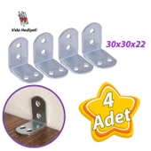 4 Adet Mobilya Eşya Dolap Duvar Sabitleyici Köşe Bağlantı L Demir Gönye Deprem Güvenliği 30x30x22mm - 1