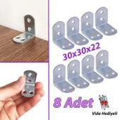 8 Adet Mobilya Eşya Dolap Duvar Sabitleyici Köşe Bağlantı L Demir Gönye Deprem Güvenliği 30x30x22mm - 1