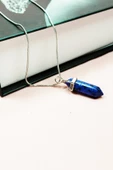Lapis  Lazuli Doğal Taşı Zincirli El Yapımı Tasarımlı Kolye Uç: 3,5 cm Zincir: 20 cm Kutulu - 3