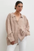 Yarasa Kol Çizgili Gömlek Kahve thumbnail 6