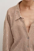 Yarasa Kol Çizgili Gömlek Kahve thumbnail 3