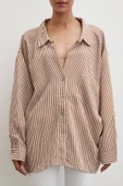 Yarasa Kol Çizgili Gömlek Kahve thumbnail 2