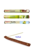 3 Paket 20 Çubuklu Tütsü Jasmine - Coconut - Vanilla - Kayık Hediyeli - 1