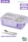 Vagonlife Lunch Box 620 ML Tek Kat Üç Bölmeli Metal Kaşıklı Yeni Nesil Sefer Tası-FFLBOX7097 - 6