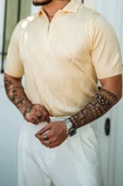 Erkek Fermuarlı Polo Yaka Triko T-Shirt - 7