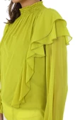 Omuz Fırfırlı Yaka Gipeli Şifon Bluz 6001-Olive - 4