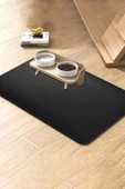 MAtGo Pati Evcil Hayvan Beslenme Matı Kaymaz Su Geçirmez Siyah Suni Deri Kedi Köpek Mama Paspası 50x70cm - 1