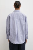 Çizgili Pamuklu Gömlek Lacivert thumbnail 3