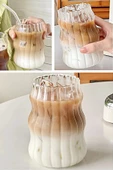 12'li Sukabağı Latte Pipetli Cam Bardak İskandinav Burgu Kahve Kokteyl 3 Katlı Sunum Bardağı 400ml - 3