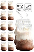 12'li Sukabağı Latte Pipetli Cam Bardak İskandinav Burgu Kahve Kokteyl 3 Katlı Sunum Bardağı 400ml - 1