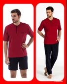 Pierre Cardin 5370 Bordo 3 Lü Pijama Şort Takım - 1