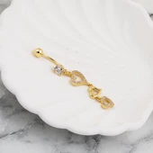 Kalp Sallantılı 14 Ayar Altın Göbek Piercing - 2