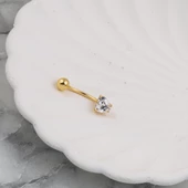Kalp Tektaşlı Altın Göbek Piercing 14 Ayar - 3