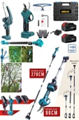 Deko 2400VLİON BLUE 2'li Bir Arada x2 Çift Akülü Teleskopik Dal Budama Bağ Makası Seti  2.70Mt - 2