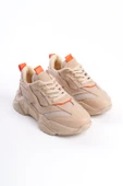 TOKYO Bağcıklı Ortopedik Taban Triko Detaylı Kadın Spor Ayakkabı TT Ten/Turuncu - 4