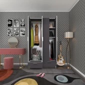 Kenzlife gardırop 4 kapılı 2 çekmeceli biberiye 182*100*42 gri kapaklı gardolap dolap thumbnail 1