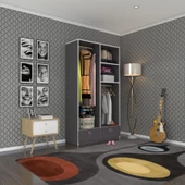 Kenzlife giysi dolabı 2 bölmeli 2 çekmeceli bedri 182*100*42 gri dolap kapaksız thumbnail 1