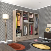 Kenzlife giysi dolabı 4 bölmeli 4 çekmeceli kamil 182*200*42 crd dolap kapaksız thumbnail 1