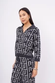 Peraluna MAZE BLOUSE Jakarlı Organik Pamuk Kadın Bluz - Antrasit/Ekru - 5