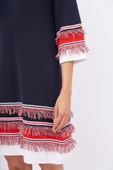 Peraluna HILDA DRESS Çizgili Organik Pamuk Kadın A Form Elbise - Lacivert - 4