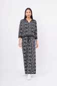 Peraluna MAZE BLOUSE Jakarlı Organik Pamuk Kadın Bluz - Antrasit/Ekru - 6
