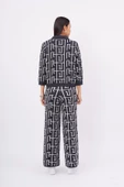 Peraluna MAZE BLOUSE Jakarlı Organik Pamuk Kadın Bluz - Antrasit/Ekru - 7
